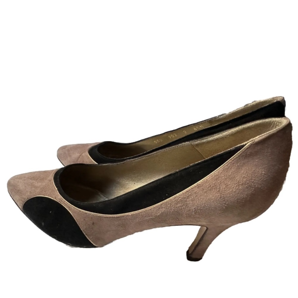Womens Vintage Bally Switzerland Suede Heel Made in Italy 6.5 M Tan & Black Pump